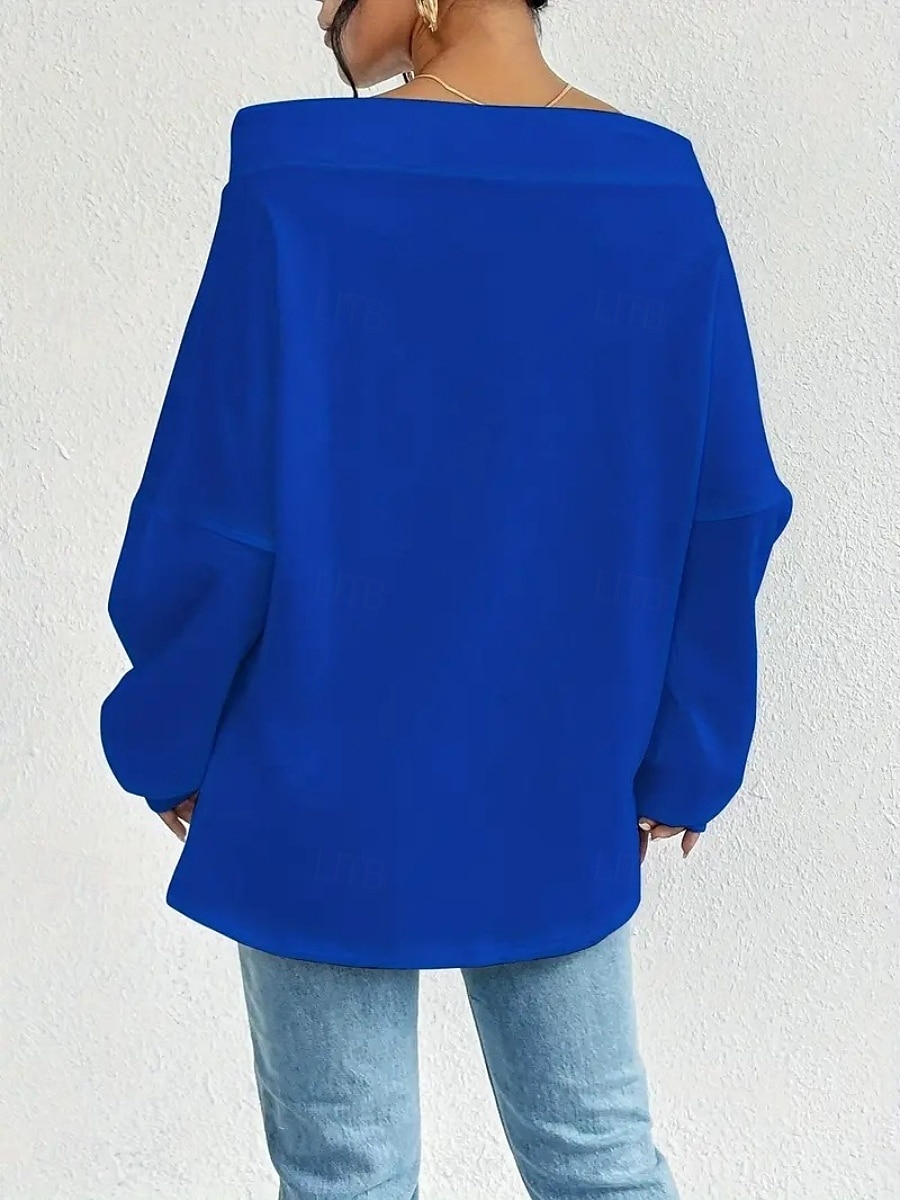 Women's Pullover Sweatshirt Plain Casual Long Sleeve Round Neck Regular Tops Street Dailywear Black White Blue Gray Fall Winter 2025 - $24.99 –P8