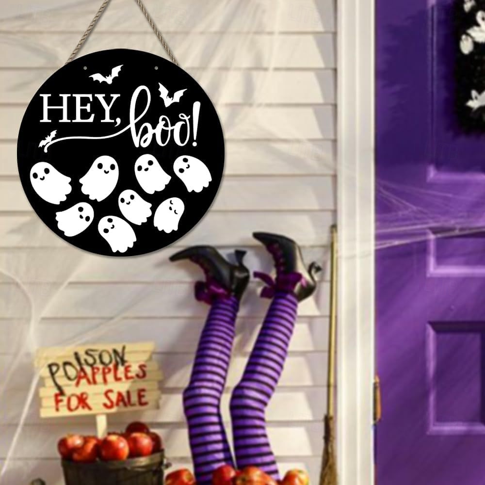 halloweeni fa üdvözlő ajtótábla, szellem, kísérteties bejárati ajtóra függő fali tábla, kültéri veranda, otthoni parti dekorációs koszorú 2025 - $13.99 –P3