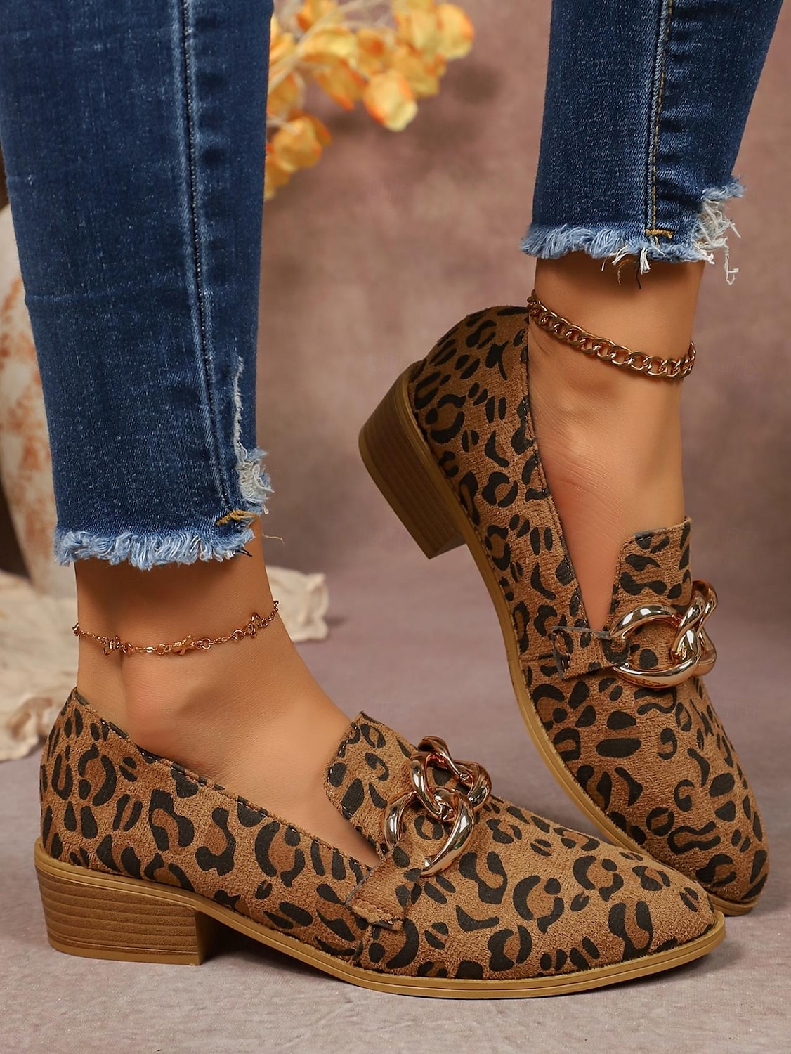 Dame Treningssko Komfort Sko Daglig Blokker hælen Spisstå Fritid Semsket lær Tøfler Leopard Brun 2025 - $24.99 –P2