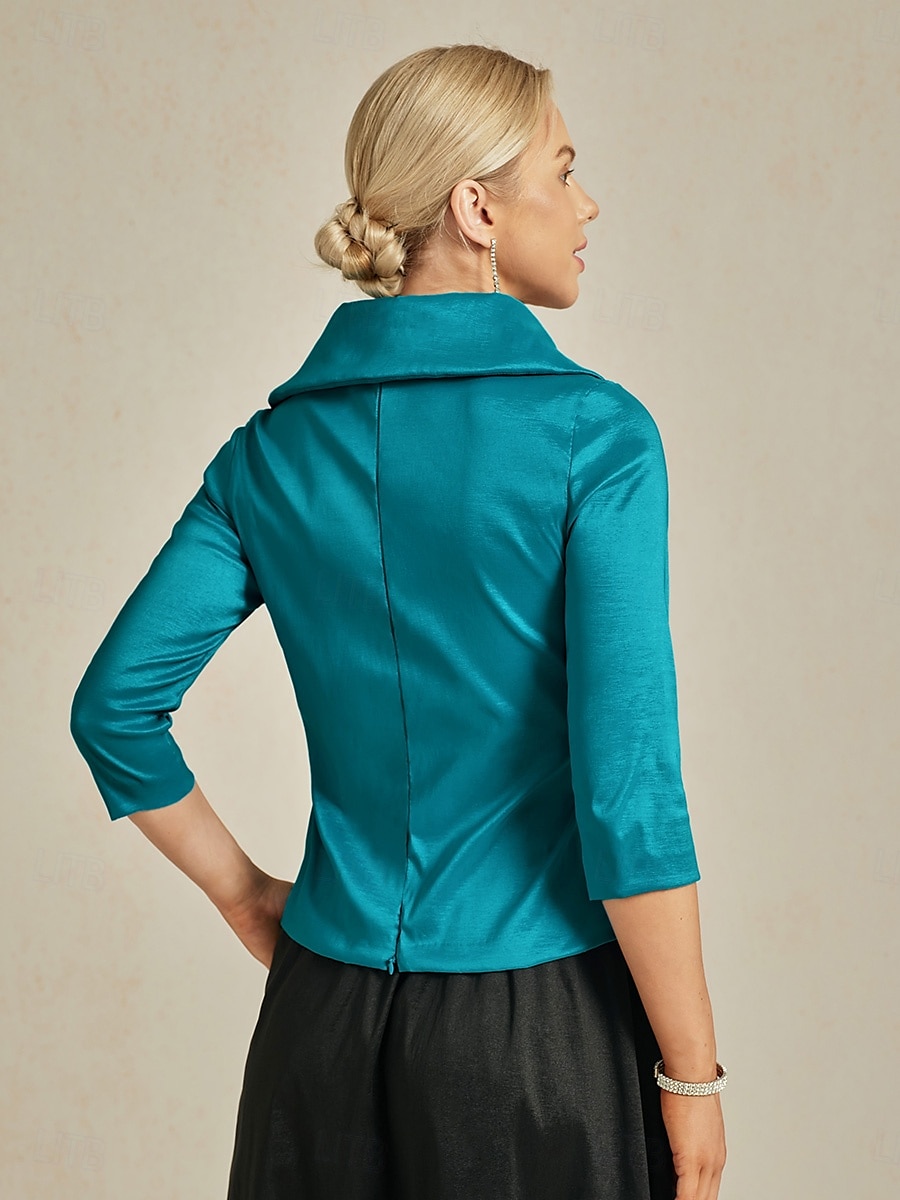 Dam Blus Kvällstoppar Elegant Metallisk Stylish 3/4 ärm V-hals Vanliga toppar Bröllopsgäst Kvällsfest Semiformell knyt fram Djupblå Vår, Höst, Vinter, Sommar 2025 - $79.99 –P2