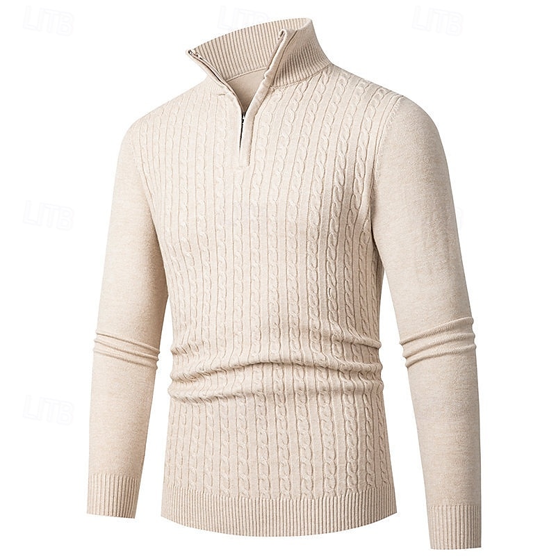 Herren Pullover Pullover mit Viertelreißverschluss Strickpullover Zopfmuster Stricken Normale Oberteile Gestrickt Einfach Viertelreißverschluss Mode Lässig Urlaub Alltagskleidung Bekleidung Herbst 2025 - $22.99 –P1