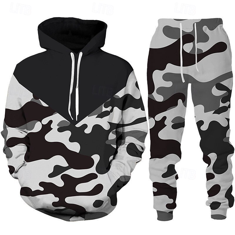 Męskie Dres Zestaw strojów Zestaw bluzy Bluza Na zewnątrz Codzienny Sport Kieszeń Ściągana na sznurek Kamuflaż Czarny Ciemnozielony Pomarańczowy Druk graficzny Poliester Odzież sportowa Moda Moda 2025 - $34.99 –P4
