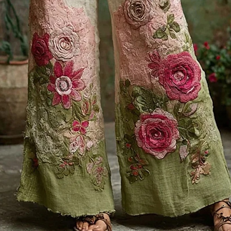 Femmes Jambe large Pantalons Pantalon palazzo ancien Boho Longueur complète Taille haute Fleur Taille Élastique Impression Respirabilité Confortable Rue Tenue quotidienne Sortir Vert Printemps Automne de 2026 ? $24.99 –P2