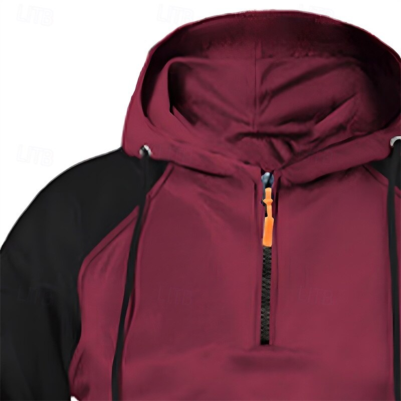 Homme Sweat à capuche Sweat à capuche quart zippé Rouge & noir Noir Rouge Bleu Gris Clair À capuche Uni Patchwork Bloc de Couleur Sport & Loisir Occasionnel Quotidien Streetwear Frais Vêtements de de 2025 ? $25.99 –P7