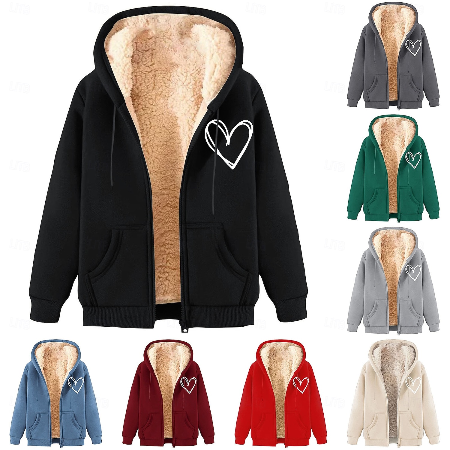 Homens Full Zip Hoodie Moletom com zíper Casaco de lã Moletom de lã Adamascado Preto Vinho Vermelho Azul Com Capuz Coração Tecido Estampas Abstratas Zíper Bolsos Desportos e Ar livre Casual Diário de 2025 por $17.49 –P1