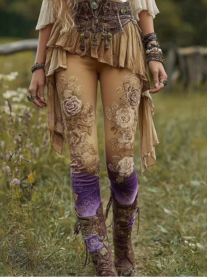 Leggings de mujer de 3D Print vacaciones vintage moda de largo completo pantalones de tiro alto carnaval estampado gráfico floral térmicos cálidos suaves transpirables elásticos vacaciones de calle 2026 - $21.99 –P6