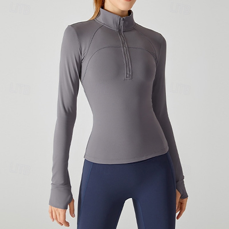 Mujer Sudadera de polar Escote Chino Templado Dispersor de humedad Media Cremallera Manga Larga Deportes Color sólido Camiseta por Gimnasio Entrenamiento de gimnasio Aptitud física Delgado Ropa de 2025 - $39.99 –P10