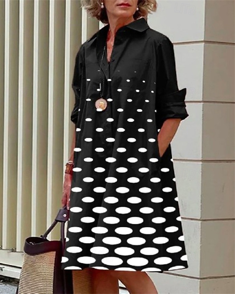 Pentru femei Rochii Midi Rochii Tip Cămașă Rochie casual Modă Modern Zilnic Plajă Sfârșit de săptămână Fit regulat Punct Manșon Lung Guler Cămașă Negru Alb Roșu-aprins Primăvară Toamnă 2025 - $24.99 –P1