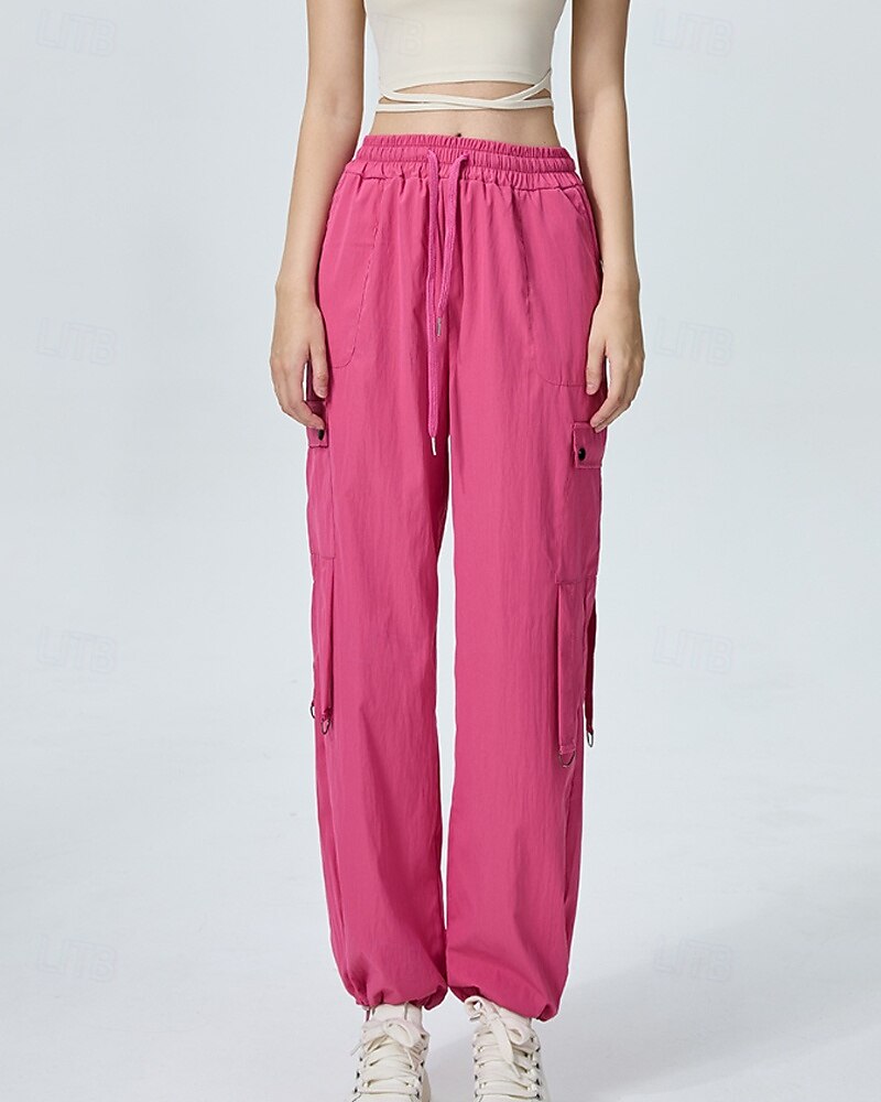 Femmes Pantalons Cargo Slacks Streetwear Occasionnel Longueur complète Naturel Uni Avec Poches Conception à cordon élastique Doux Tenue quotidienne Week-end Noir Rouge Fuchsia Gris argenté Automne de 2025 ? $22.99 –P2