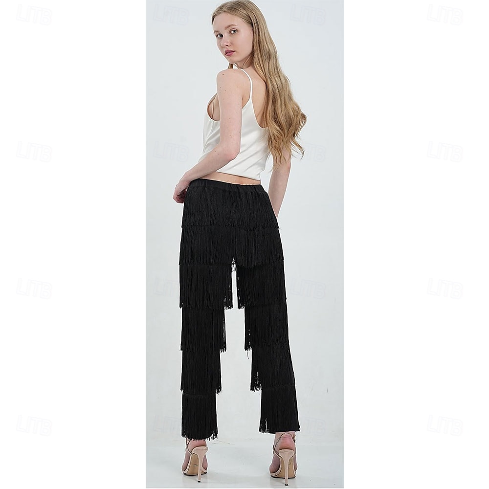 Pantalón de baile latino con borlas de 7 niveles BH1985 para mujer, pantalón de práctica profesional con flecos negros para adultos. 2026 - $35.99 –P2