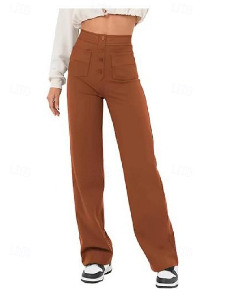 Pentru femei Picior Larg Pantaloni Drept Șic Stradă Casual Lungime totală Natural Simplu Buzunar Talie elastică Cataramă Comfortabil În aer liber Stradă Ieșire Măr Verde Gri Închis Roșu portocaliu 2025 - $19.99 –P18