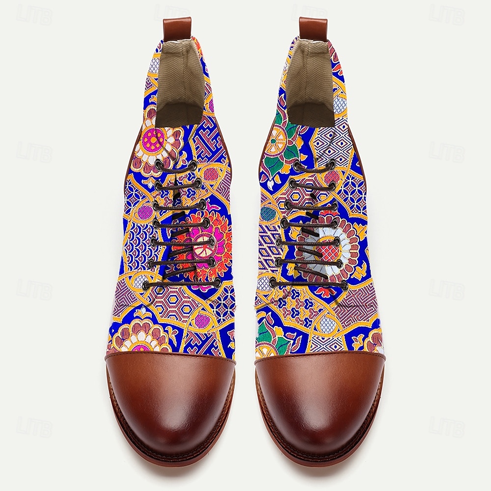 Botas masculinas coloridas de tecido jacquard com cadarço e mandala – botins de estilo étnico artístico para viagens, looks casuais e eventos culturais de 2025 por $54.99 –P3