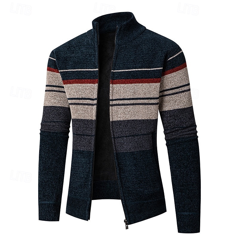 Herren Strickjacke Kurzer Pullover Reißverschluss-Pullover Strickpullover Gerippt Stricken Normale Oberteile Patchwork Tasche Farbblock Stehkragen Mode Klassisch Urlaub Alltagskleidung Bekleidung 2025 - $36.99 –P1