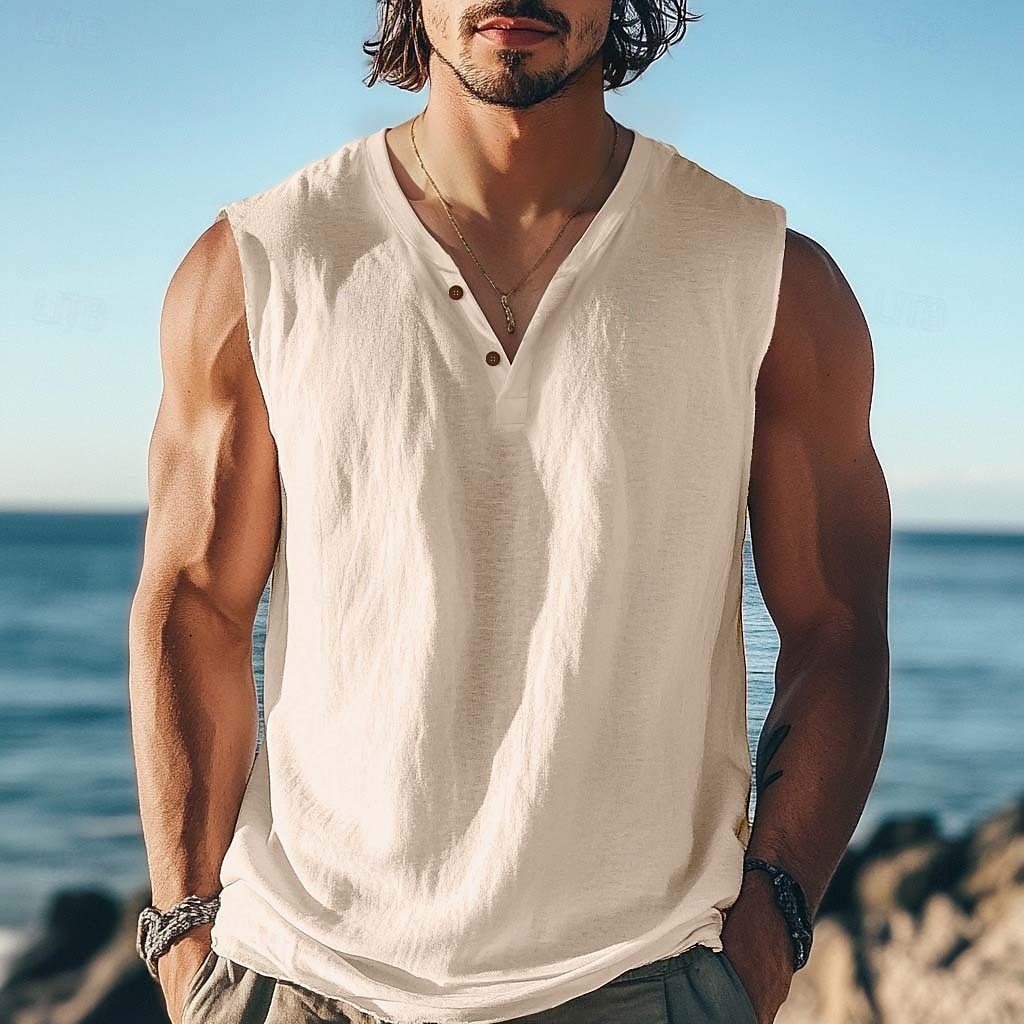 Bărbați Tricou Fără manșon Manșon scurt În V Vară Simplu Texturat Modă Clasic Casual Simplu Stradă Casual Sport Negru Alb Albastru Top tricou pentru bărbați 2025 - $16.49 –P5