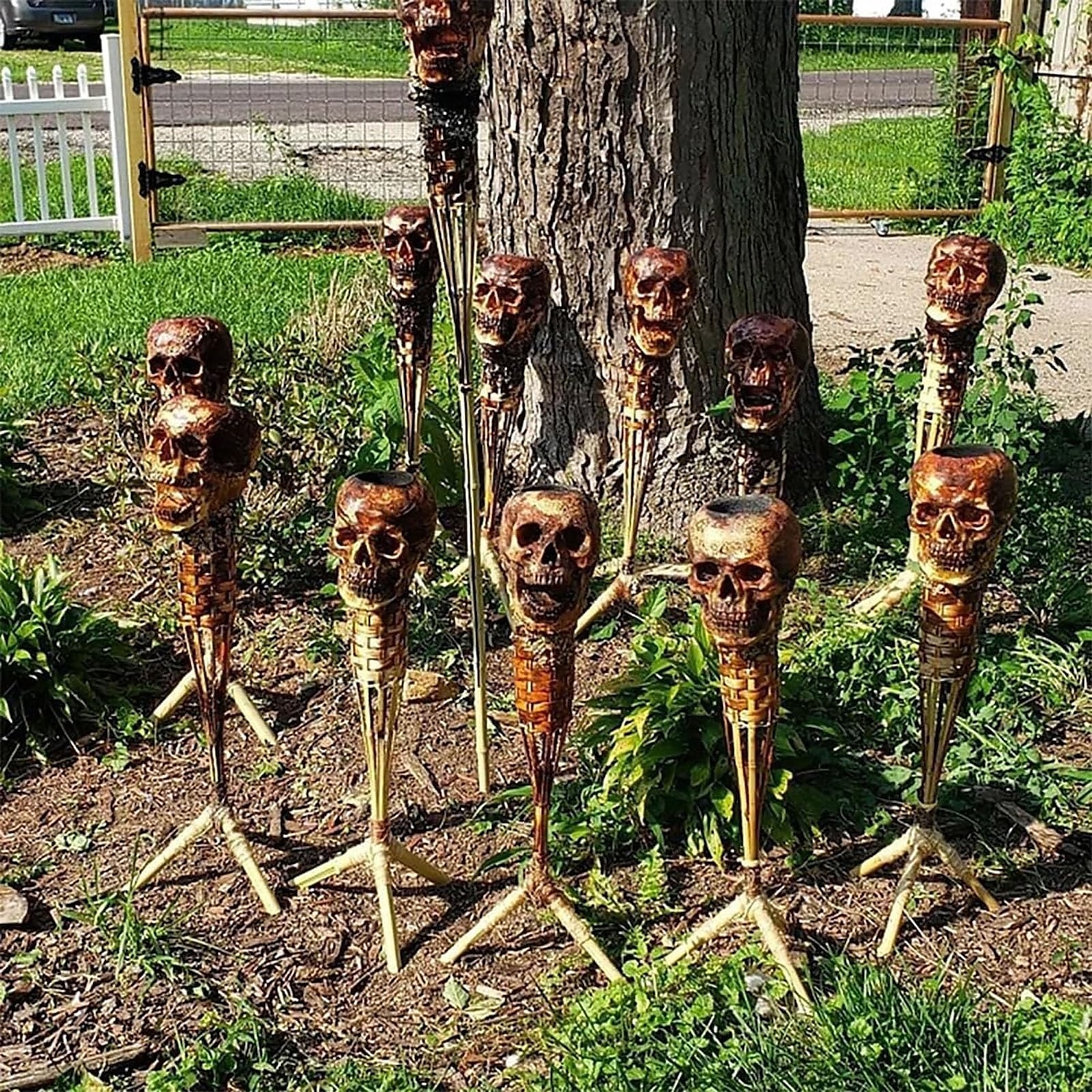 2025年 手作りのスカルティキトーチ、ハロウィーンのスカルガーデンパティオ装飾トーチ、耐候性屋外パティオ照明ガーデントーチ、ハロウィーンのスタイリッシュな不気味なトーチライト屋外ガーデン装飾用  コレクション – $27.99 –P6