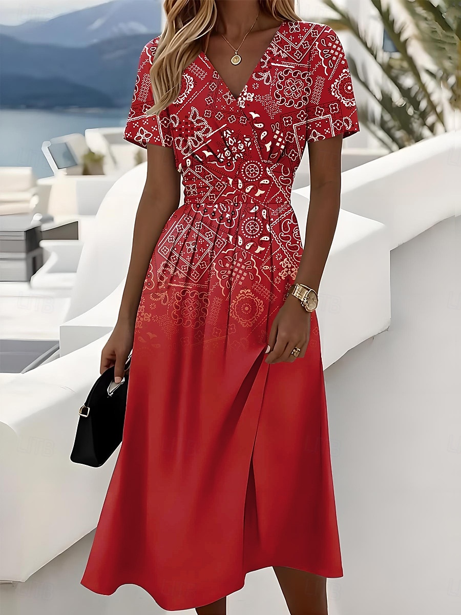 Női Midi ruha A vonalú ruha Slip ruha Elegáns Csehország Szabadság Tengerpart Normál Grafika Paisley Rövid ujjú V-alakú Fekete Rubin Medence Lóhere Nyár Tavasz 2025 - $35.99 –P2
