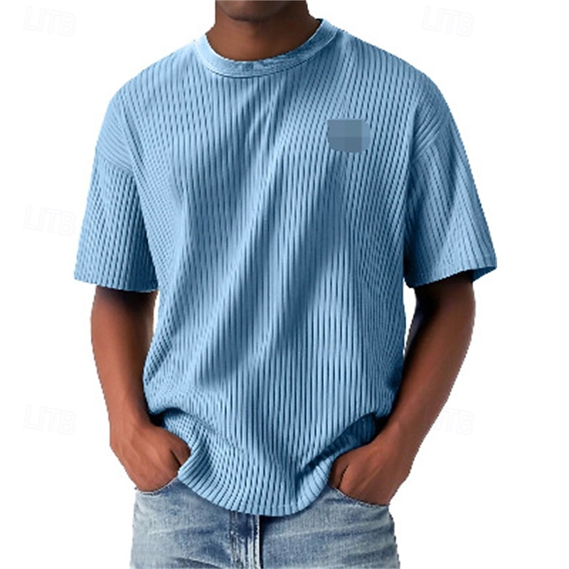 Homme T-shirt Chemise à manches courtes Manche Courte Col ras du cou Été Uni Mode Designer Basique Jacquard Vacances Rue Sortir Bleu Abricot Noir T-shirt haut de gamme pour homme de 2026 ? $28.99 –P5