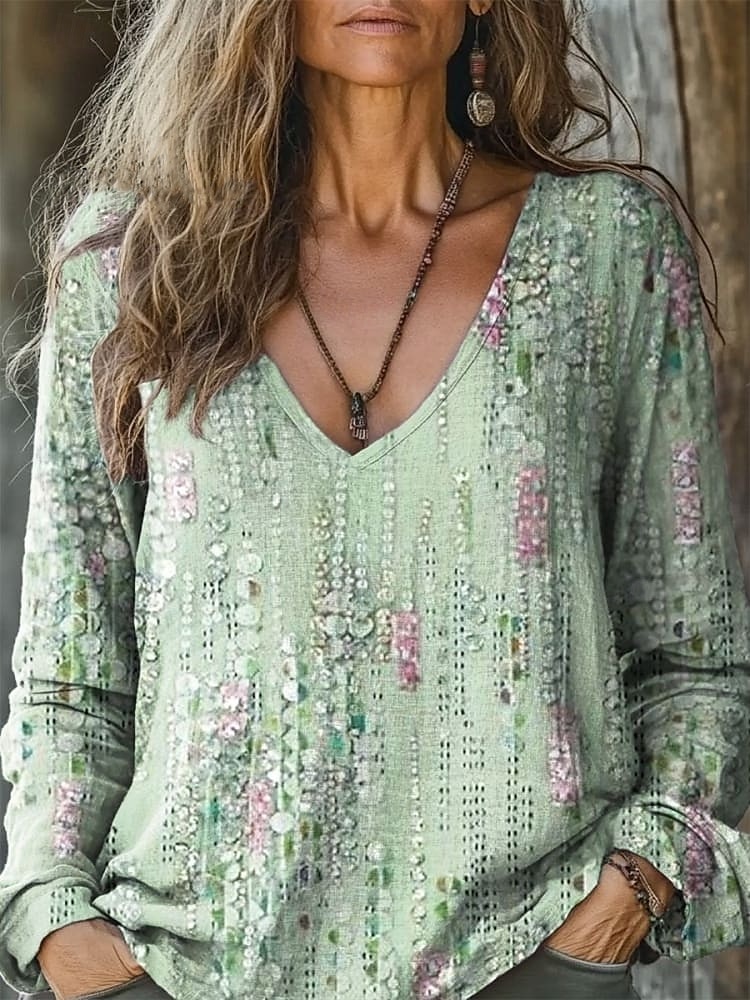 Femmes Chemisier Fleuri Bohème ancien manche longue Col en V Hauts Réguliers Quotidien Fête Imprimé Vert herbe Vert Claire Vin Vert Véronèse Rouge Été Printemps Automne de 2025 ? $16.99 –P8