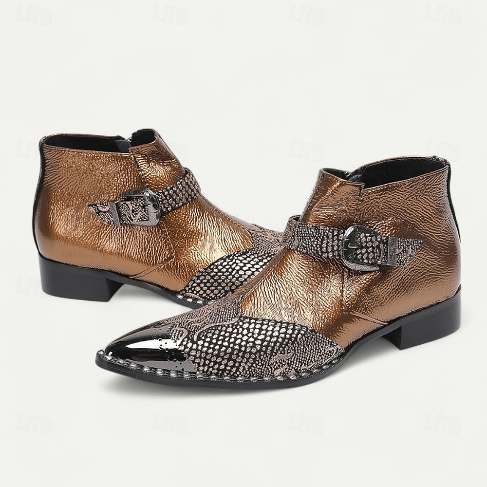 Men's Brown Snakeskin Boots - Luxury High-Quality Cowhide Ankle Boots for Stylish Men - Perfect for Formal Events, Night Out and Fashion Shows 2025 - $149.99 –P4