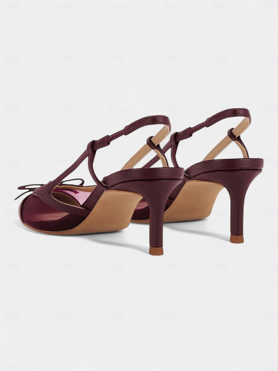 Women's Burgundy Mesh Slingback Heels - Pointed Toe Kitten Heels with Bow Detail for Formal Events and Nightlife Parties 2025 - $42.99 –P6