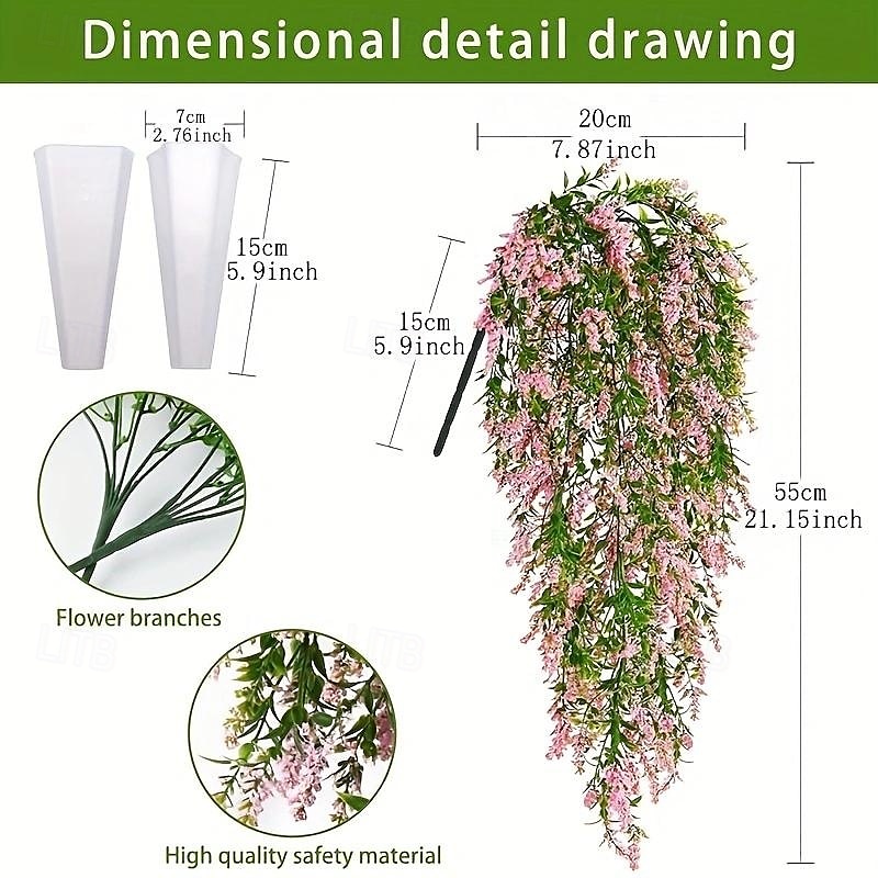 4 bunter kunstig lavendel hengende blomsterbukett vinranke hengende planter falsk eføy vinblader til terrasse hjem soverom bryllup innendørs utendørs veggdekor, hjemmedekor, estetisk romdekor 2025 - $23.99 –P3