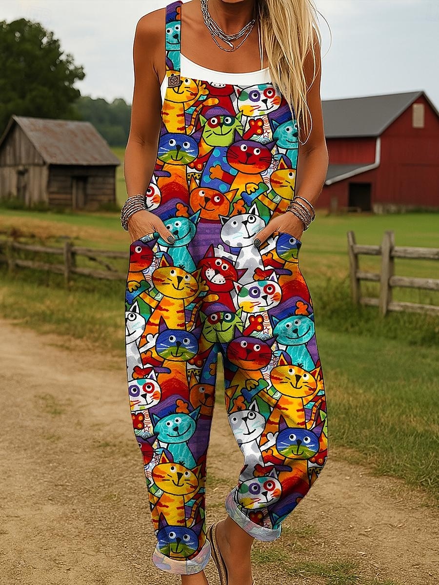 Femmes Combinaison Actif Graphique Sans manches Jambe large Imprimé Vacances Rue Coupe Ample Jaune Rouge Bleu Été de 2025 ? $34.99 –P1