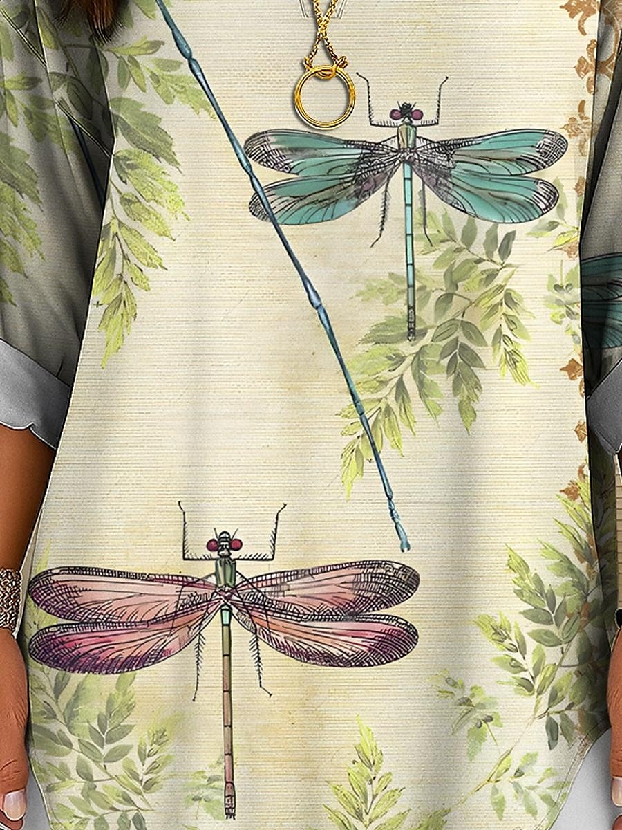 Femmes Chemisier Graphique Animal Libellule ancien Tropical Quotidien manche longue Col en V Hauts Longs Quotidien Fête Tenue de plage Imprimé Champagne Rose Claire Bleu Violet Vert Été Printemps de 2025 ? $24.99 –P3