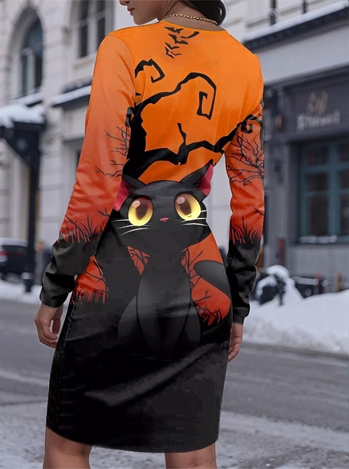 Damen Minikleid T-Shirt-Kleid Shiftkleid Sommerkleid Urlaub Lässig Party Täglich Normale Passform Grafik Tiermotiv Langarm Rundhalsausschnitt Schwarz Gelb Purpur Orange Frühling Herbst Winter 2025 - $24.99 –P2