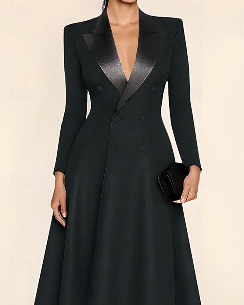 Women's Tuxedo Dress A-Line High-low Dress Satin Elegant Simple Long Sleeve Floor Length Peak Lapel Double Breasted Women's Tuxedo Dress A-Line High-low Dress Satin Elegant Simple Long Sleeve Floor Length Peak Lapel Double Breasted