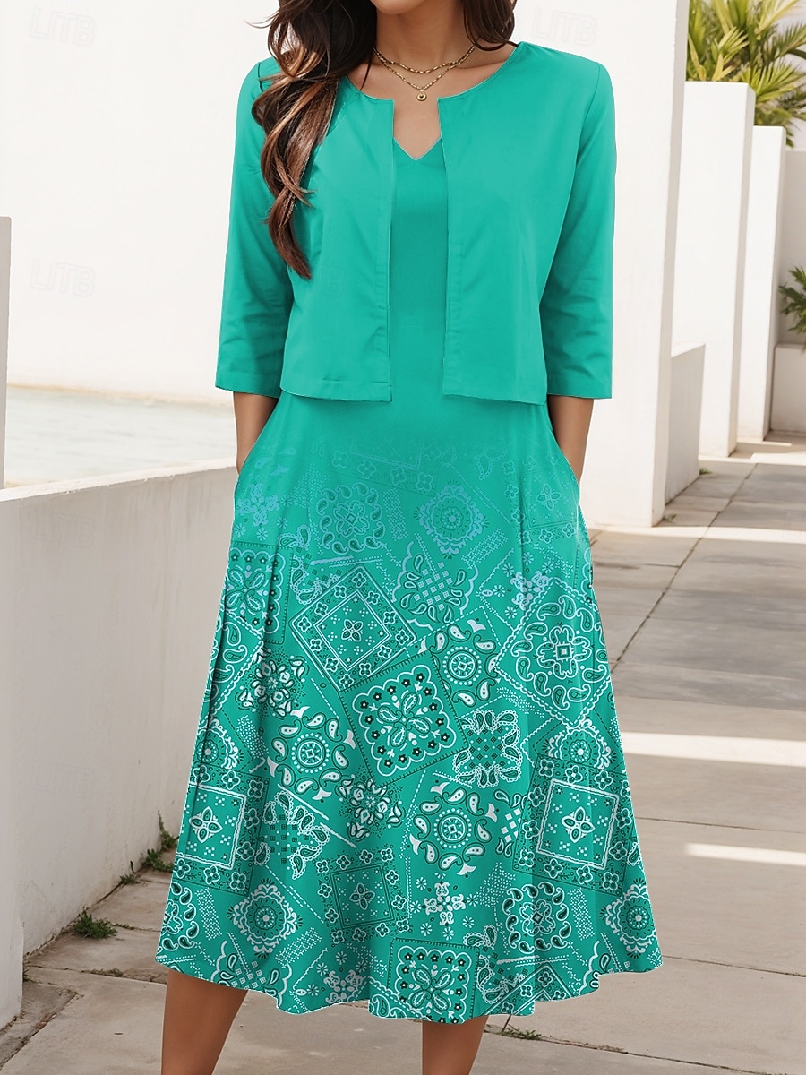 Femmes Robe Ensemble Robe trapèze Robe d'été Occasionnel Robes semi-formelles A Ombre Géométrique Imprimé Robe Midi Demi Manches Col en V Vacances Date Vert Claire Rouge Bleu Été Printemps Coupe de 2025 ? $36.99 –P6