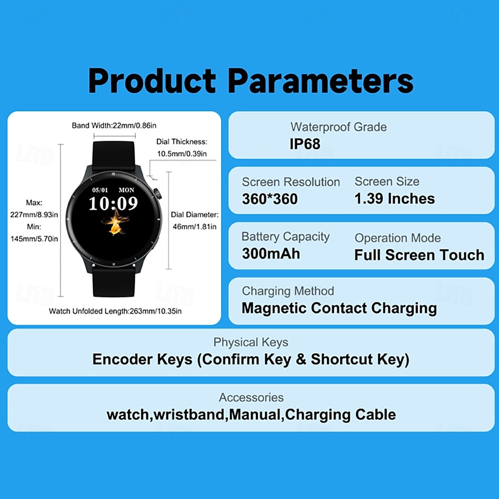 V15Z Orologio intelligente 1.39 pollice Orologio da Corsa Fitness Smartwatch Bluetooth Contapassi Promemoria chiamata Localizzatore di attività Compatibile con Android iOS Da uomo Standby lungo del 2025 a $31.99 –P14