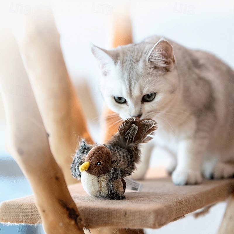 Игрушки для кошек, щебечущие птички, для домашних кошек, интерактивная игрушка для кошек с настоящим электронным пищащим звуком и перьями, игрушки для котят, автоматическая игрушка для дрессировки 2025 - $22.99 –P1