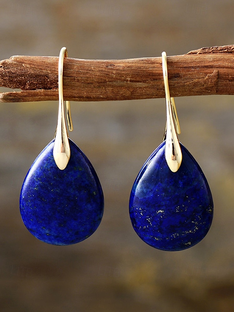 Boucles d'oreilles en pierre naturelle en forme de larme pour femmes avec crochet en or - bijoux élégants faits à la main pour femmes pour vêtements décontractés, cadeaux et vêtements de style bohème de 2025 ? $11.99 –P7