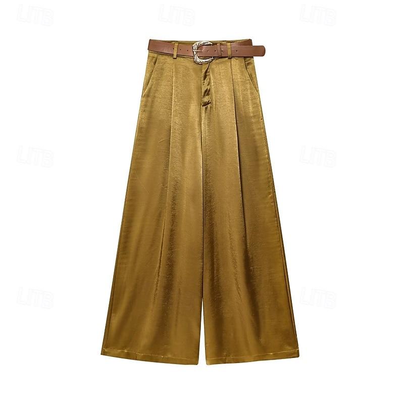 Dam Brett skaft Byxor Palazzo byxor Mode Streetwear Fullängd Hög midja Slät Mateial som andas Bekväm Gata Dagliga kläder Utekväll Gul Kaki Vår Höst Normal 2025 - $24.99 –P2