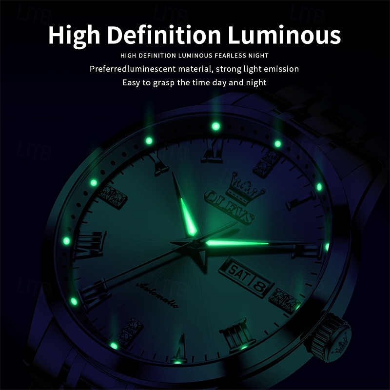 The New Olevs Brand Men'S Business Fully Automatic Mechanical Watch Is Waterproof Luminous Calendar And Day Display Fashionable And Trendy Men'S Watch Casual Sports Wristwatch 2025 - $68.99 –P3