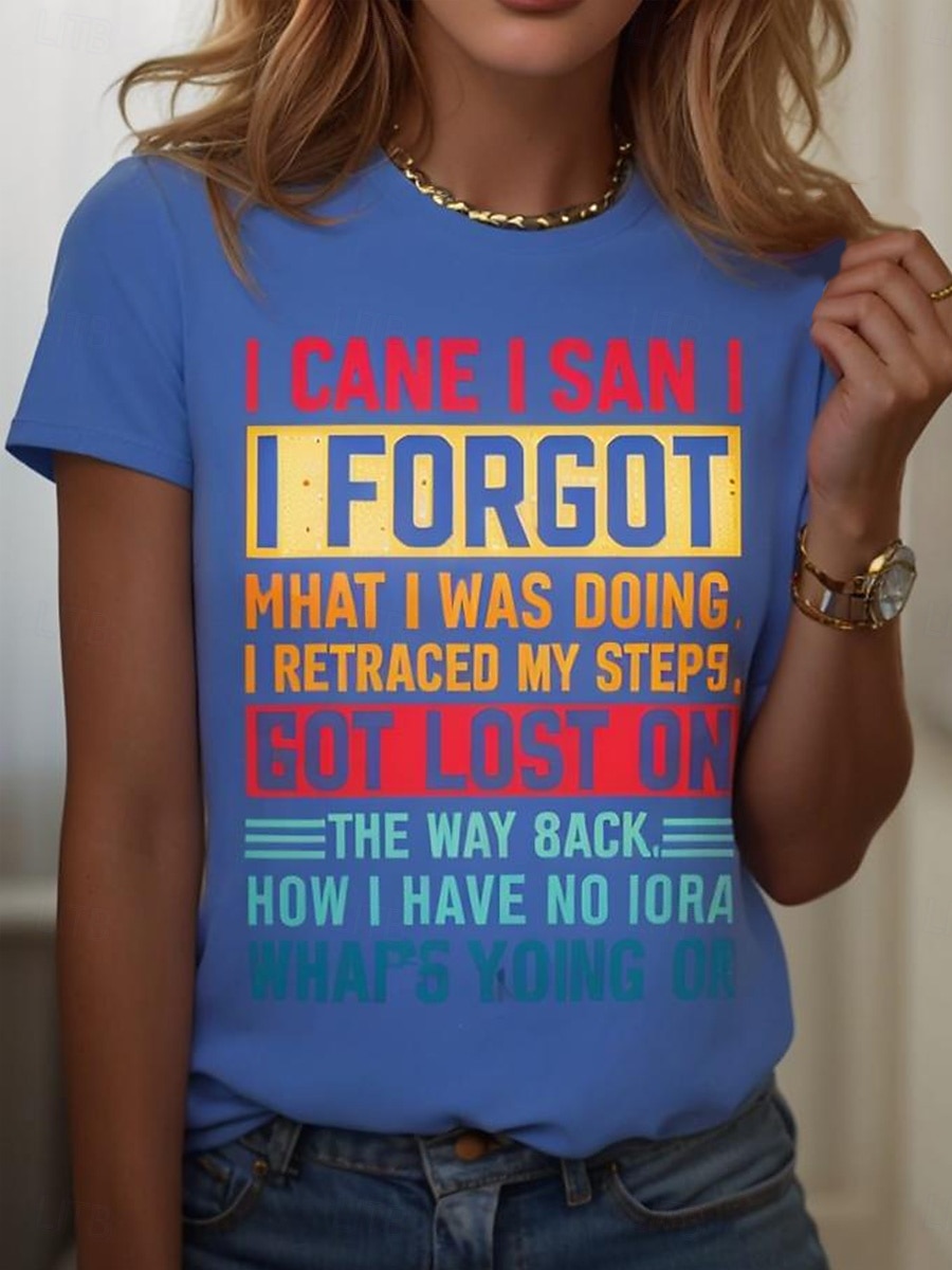 Damen T Shirt Druck Grafik Buchstabe Vintage Stilvoll Klassisch Kurzarm Rundhalsausschnitt Rundhals Normale Oberteile Täglich Wochenende Blau Schwarz Weiß Rosa Purpur Sommer Frühling 2026 - $22.99 –P2