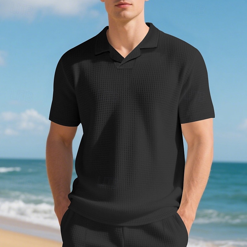 Men's Golf Shirt Golf Polos Shirts Work Casual Lapel Short Sleeve Basic Modern Plain Jacquard Summer Regular Fit Black White Red Royal Blue Khaki Light Grey Golf Shirt 2025 - $16.49 –P13