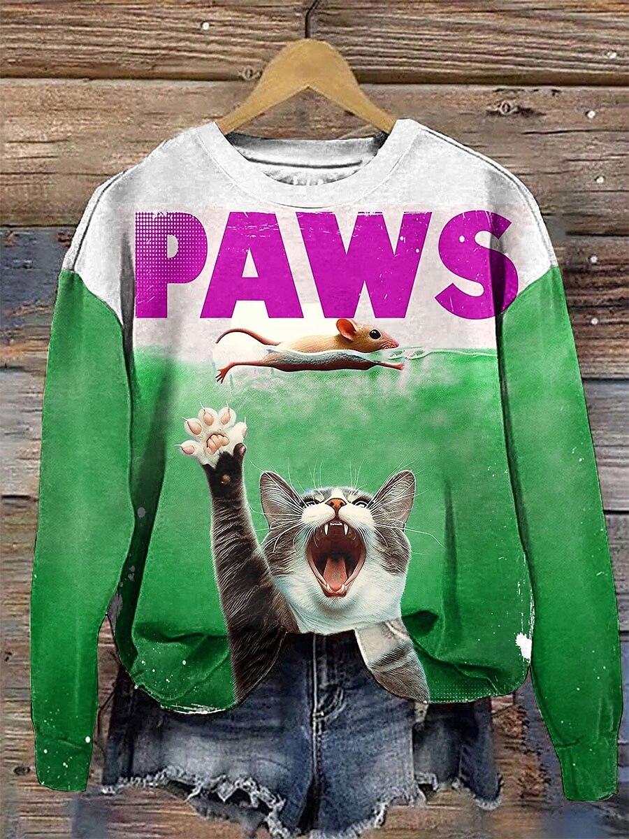 Femmes Sweat-shirts Graphique Chat Lettre Occasionnel manche longue Col ras du cou Hauts Réguliers Rue Tenue Quotidienne Imprimé Bleu Violet Vert Kaki Automne Hiver de 2025 ? $25.99 –P2