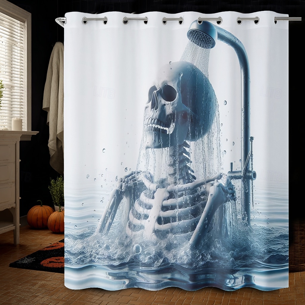Halloweenský sprchový závěs s háčky, polyesterový, pratelný, voděodolný, vzorovaný, koupelnová vana, dekorace 2025 - $21.99 –P9