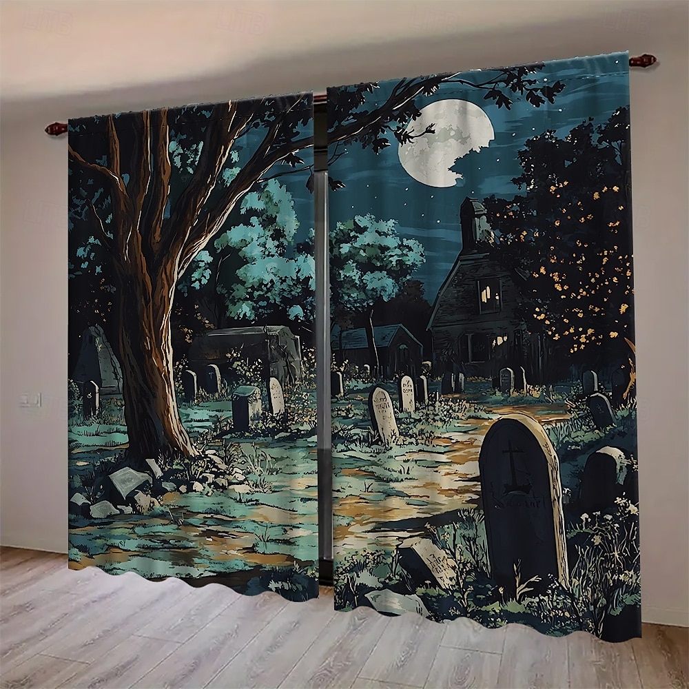 2 paneler halloween gardin gardiner mørkleggingsgardiner til stue soverom kjøkken vindusbehandlinger termisk isolert rommørking 2025 - $25.99 –P5