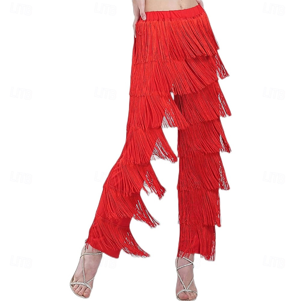 Pantalón de baile latino con borlas de 7 niveles BH1985 para mujer, pantalón de práctica profesional con flecos negros para adultos. 2026 - $35.99 –P9