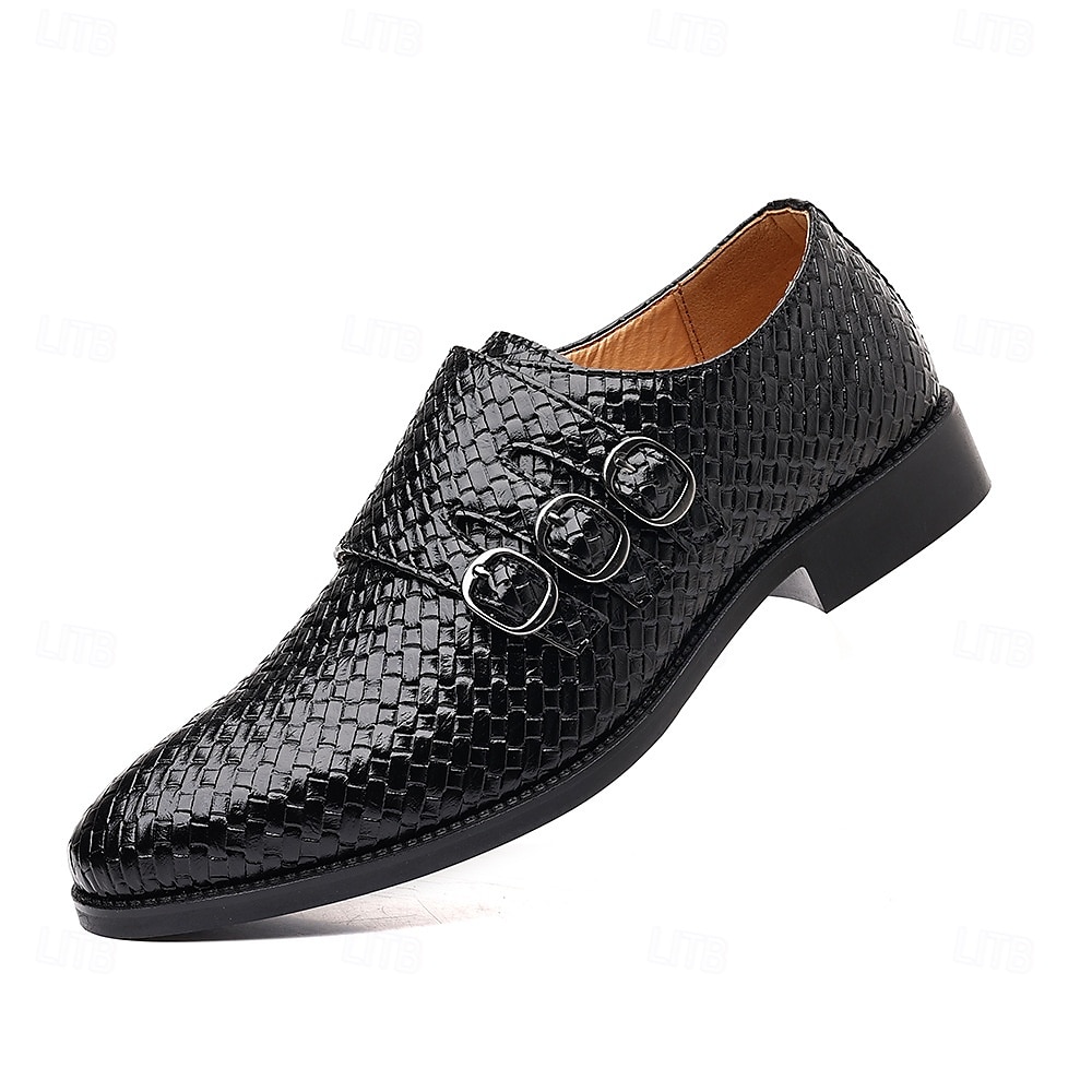 scarpe da uomo con triplo cinturino in similpelle intrecciata e testurizzata – design con fibbia unica per uomini alla moda, banchetti e ricevimenti serali del 2025 a $32.99 –P6