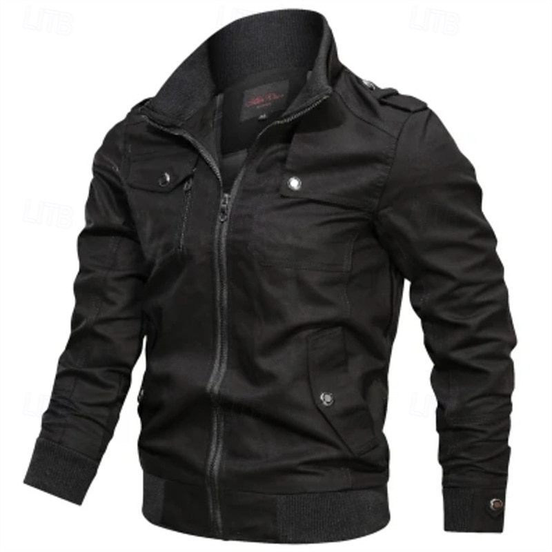 Herren Leichte Jacke Cargo-Jacke Freizeitjacke Urlaub Täglich Tasche Frühling Herbst Einfach Mode Klassisch Stehkragen Regulär Schwarz Wein Khaki Armeegrün Dunkelblau Jacken 2025 - $35.99 –P5