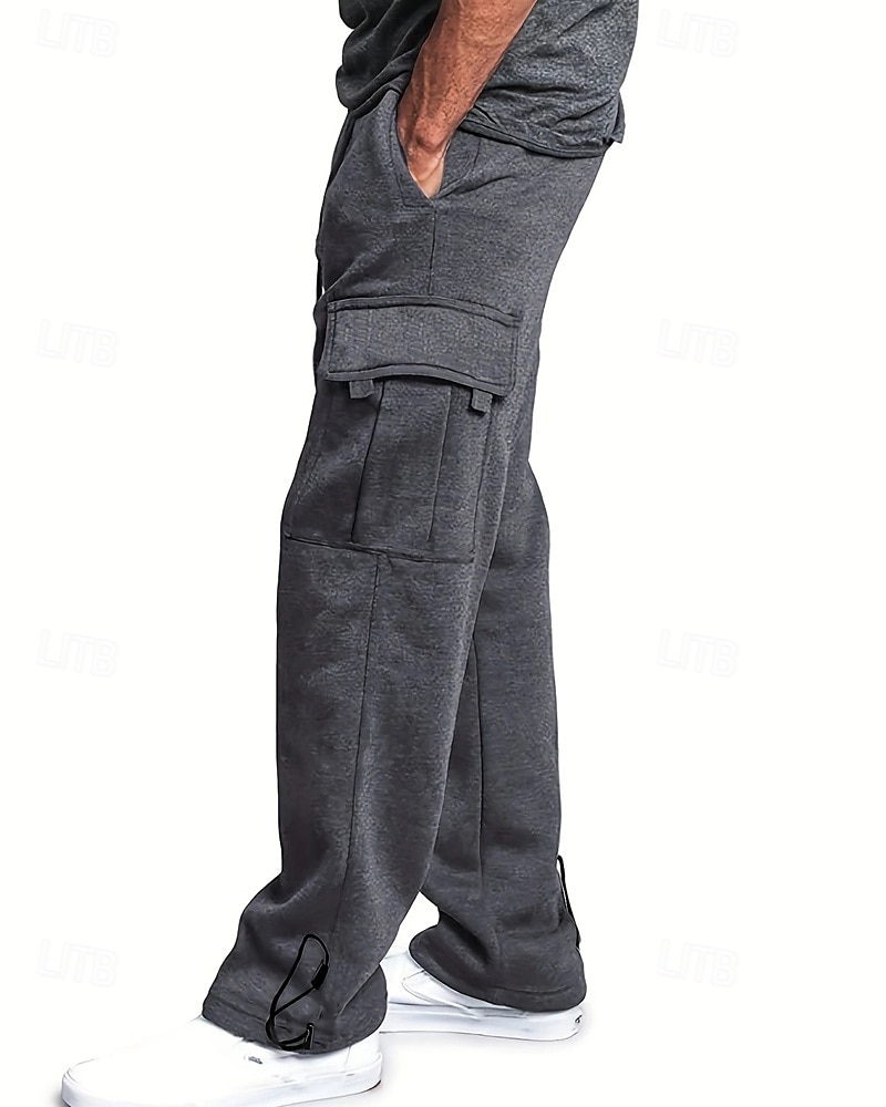 Multi-pakketten 3 stuks Voor heren Zwart + grijs + blauw Joggingbroek met wijde pijpen Broek Elastische taille Trekkoord Effen Vakantie Alledaagse kleding Polyester Lente 2025 - $35.99 –P16