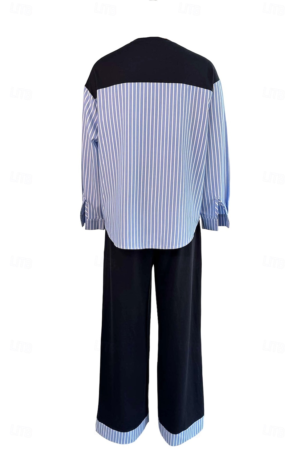 Femmes Élégant ancien Quotidien Ensembles de Pantalons manche longue Col rond Rayé Patchwork Vacances Travail Occasionnel Bleu Printemps Coupe Ample de 2025 ? $52.99 –P5