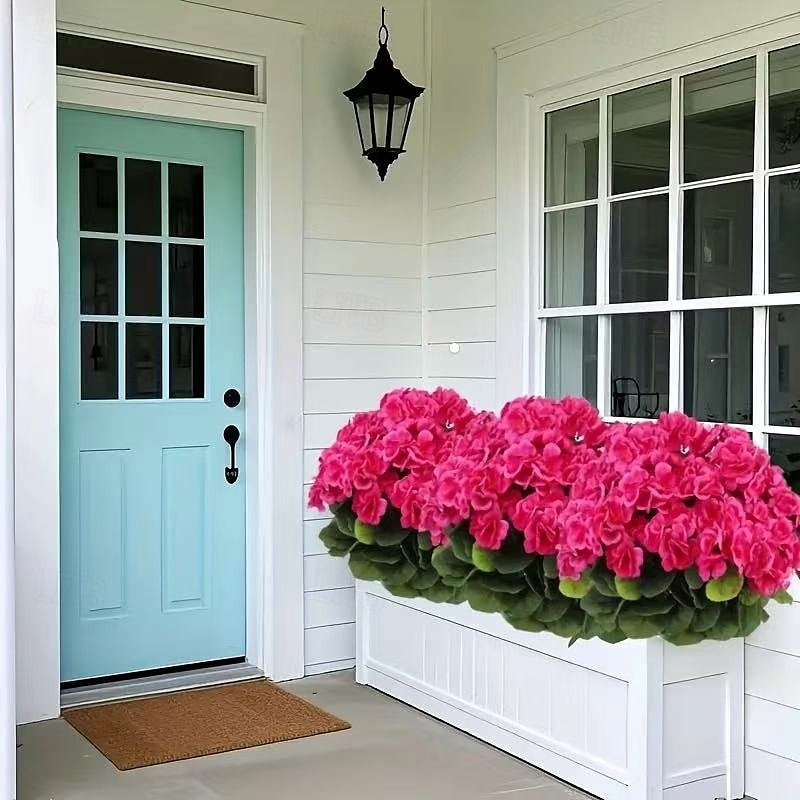 8 mazzi di fiori di geranio artificiali resistenti ai raggi UV, piante finte rosa vivaci con verde per decorazioni per interni, esterni, giardini e matrimoni. del 2025 a $29.99 –P6