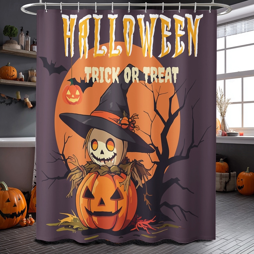 Rideau de douche d'Halloween avec crochets en polyester lavable et imperméable, décoration de salle de bain et baignoire de 2025 ? $21.99 –P8
