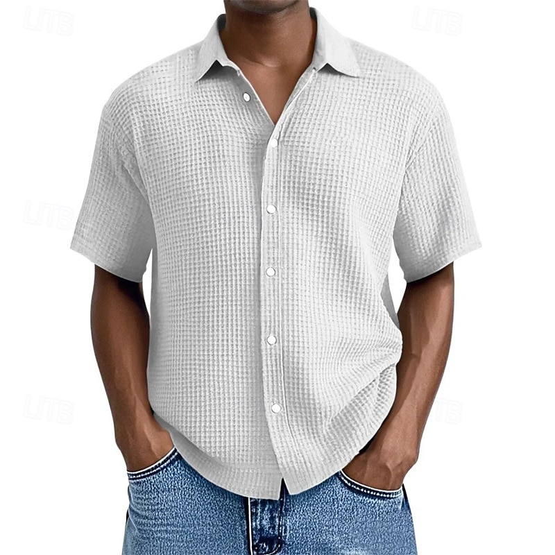 Per uomo Camicia Camicia a nido d'ape Camicia Estiva Camicia casual Camicia da Spiaggia Camicia con Bottoni Nero Bianco Verde chiaro Rosa Blu reale Manica Corta Semplice Bavero Vacanza Camicia del 2025 a $23.99 –P3