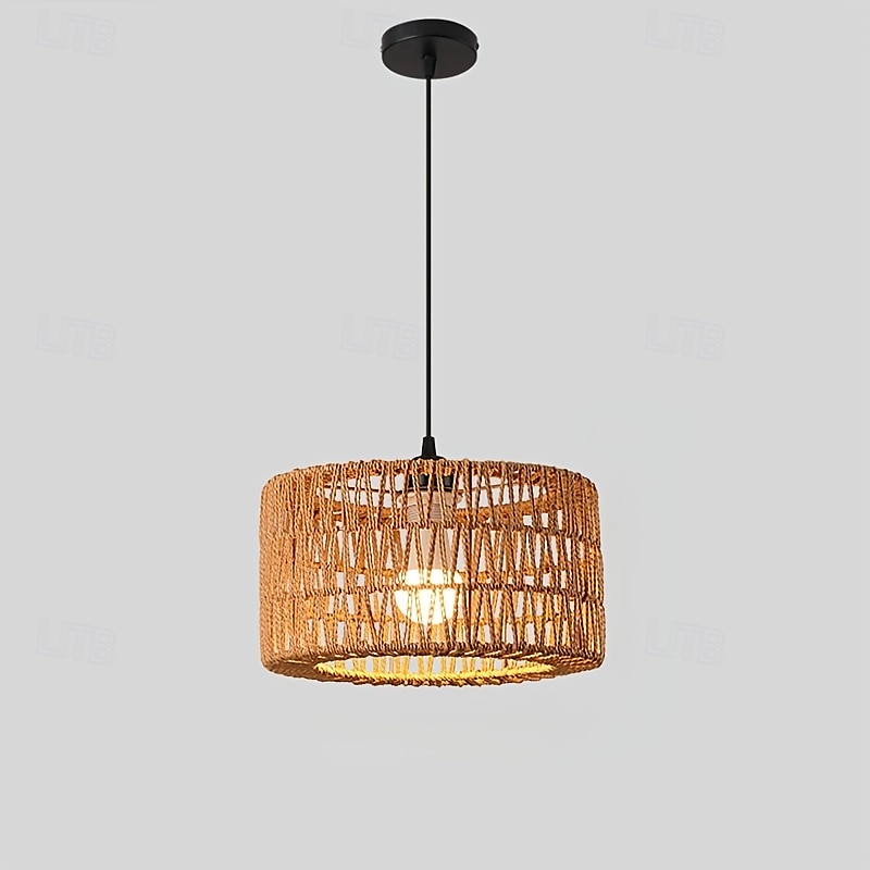Landlig vintage pendellampe, metallflettet rottingtau, 17 cm høyde, varmt hvitt/hvitt lys, E26 E27, justerbar kjede, for kjøkkenøy, spisestue, soverom, restaurant 2025 - $106.99 –P6