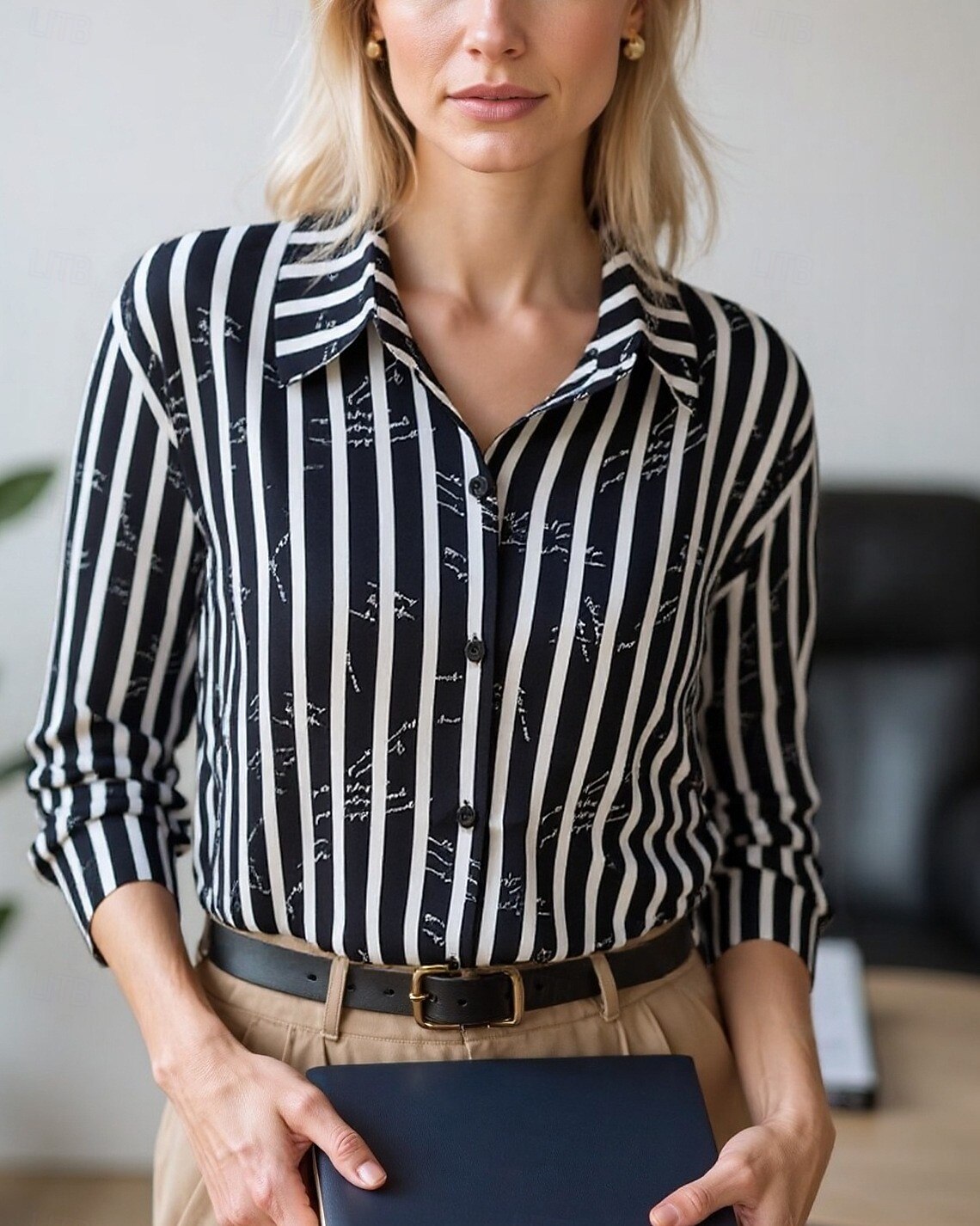 Women's Blouse Dressy Tops Chiffon Tops Color Block Abstract Elegant Daily Stylish Long Sleeve Shirt Collar Regular Tops Work Daily Buttons Print Black And White Black White Beige Spring, Fall 2025 - $26.99 –P4
